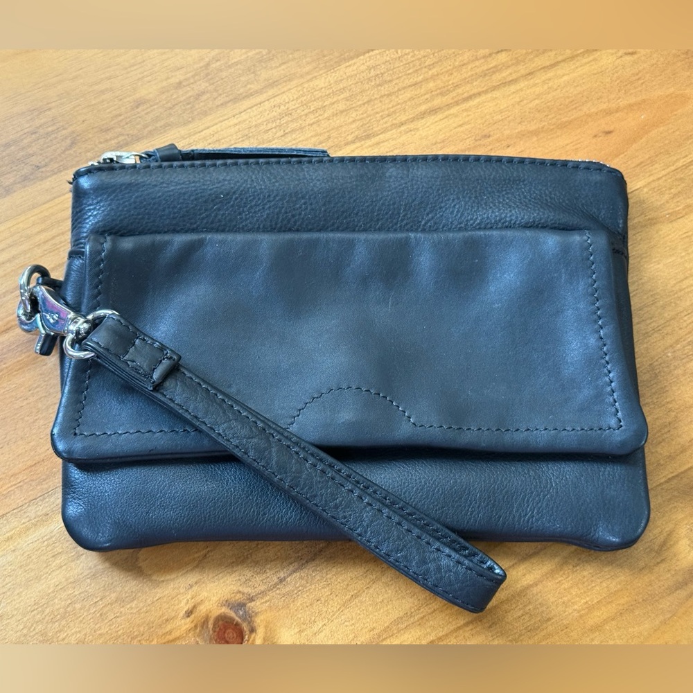 Day & Mood Black Leather Wristlet Clutch Like New